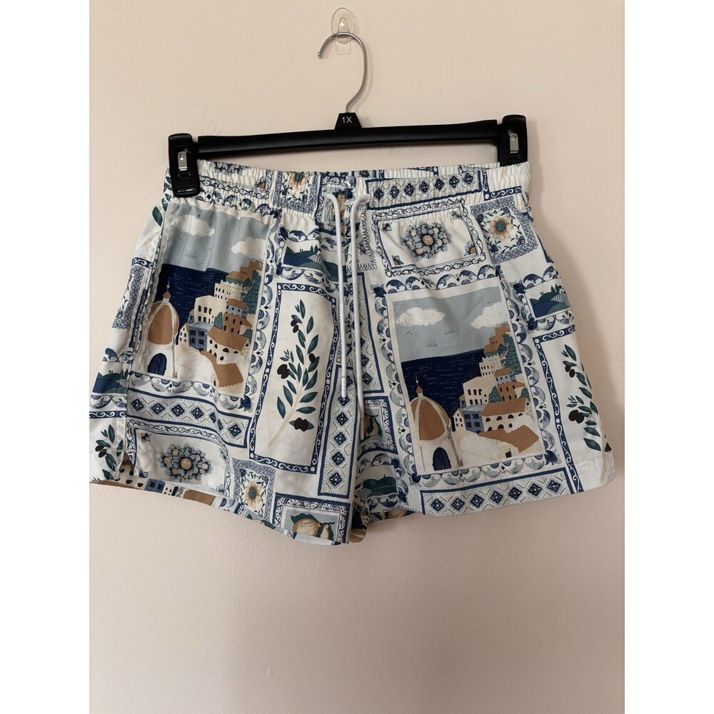 Abercrombie & Fitch 3inch cabana postcard print swim shorts in blue Size XS